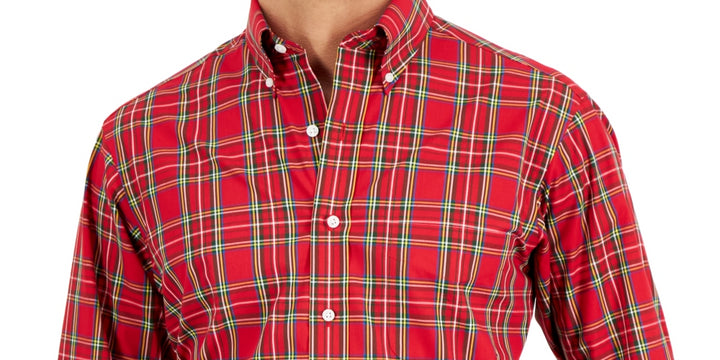 Club Room Men's Regular Fit Cotton Dress Shirt Red Size 17X36X37