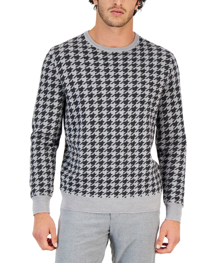 Club Room Men's Merino Houndstooth Crewneck Sweater Gray Size Large