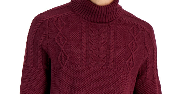 Club Room Men's Cable Knit Chunky Turtleneck Sweater Red Size Small