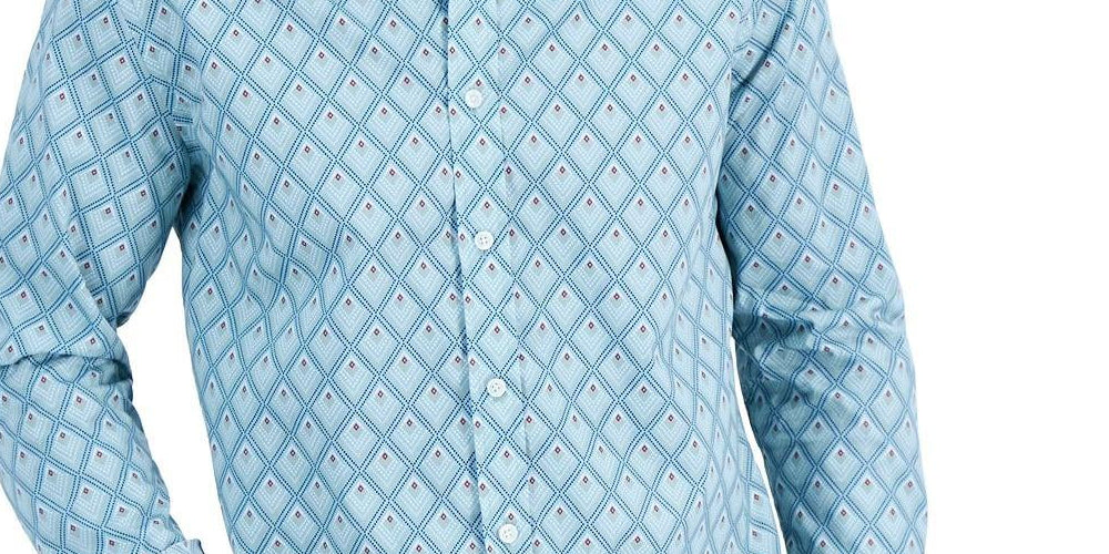 Club Room Men's Long Sleeve Foulard Geometric Print Shirt Blue Size XX-Large