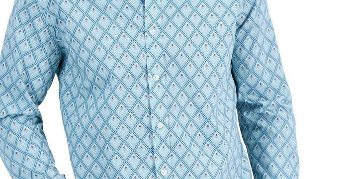 Club Room Men's Long Sleeve Foulard Geometric Print Shirt Blue Size XX-Large
