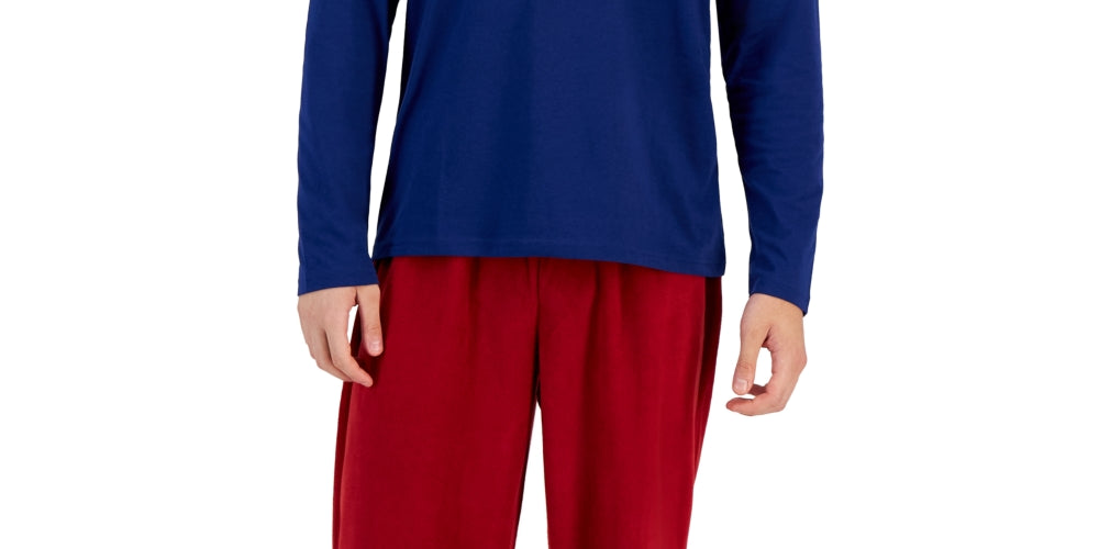 Club Room Men's 2 Pc Long Sleeve T-Shirt & Fleece Pant Pajama Set Red Size Large