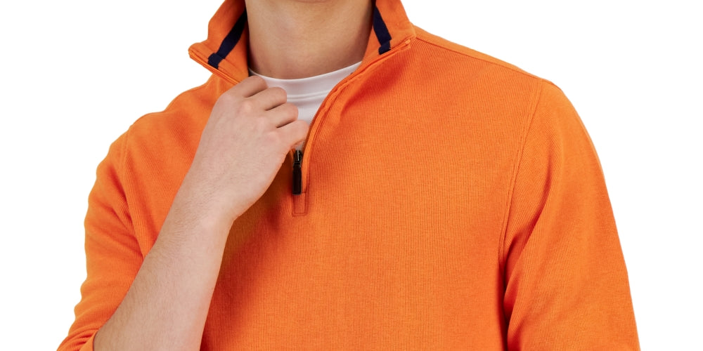 Club Room Men's Solid Classic Fit French Rib Quarter Zip Sweater Orange