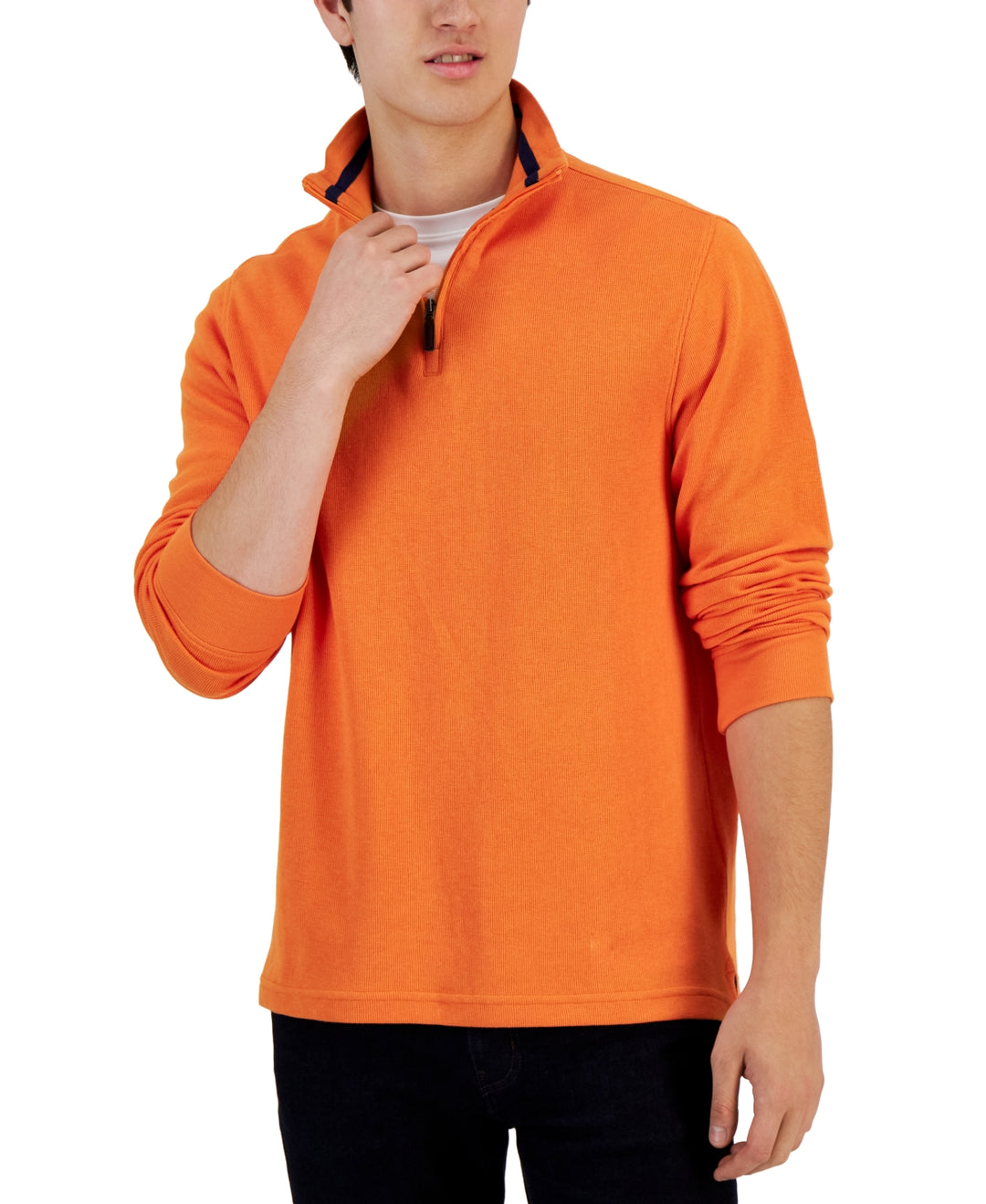 Club Room Men's Solid Classic Fit French Rib Quarter Zip Sweater Orange