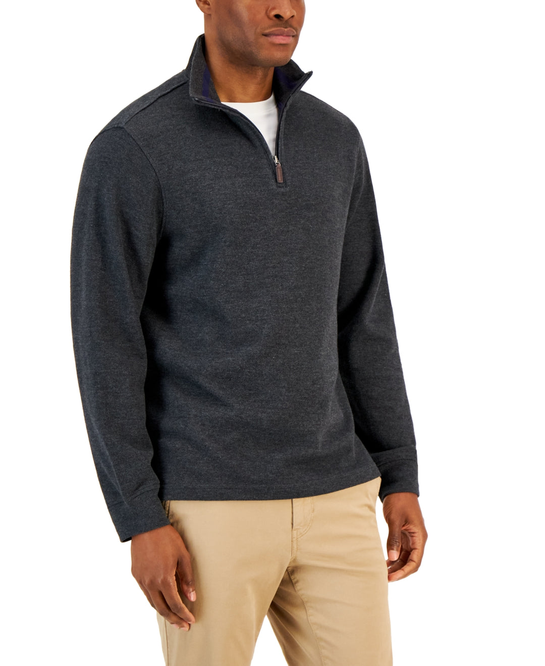 Club Room Men's Solid Classic Fit French Rib Quarter Zip Sweater Gray Size X-Large