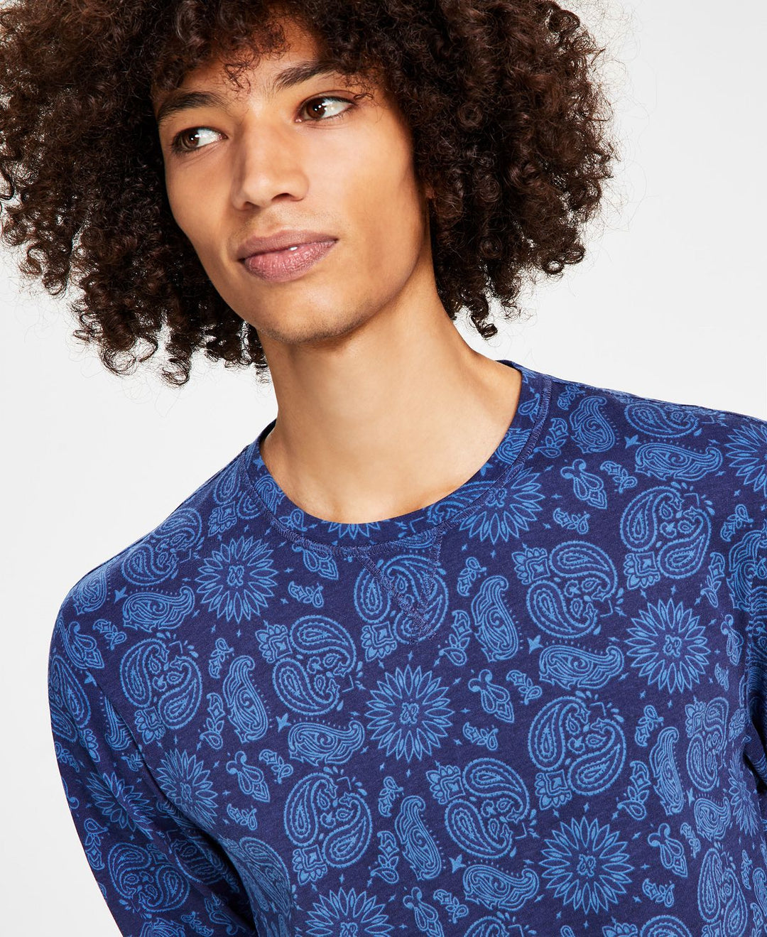Sun + Stone Men's Printed Knit T-Shirt Blue Size Medium