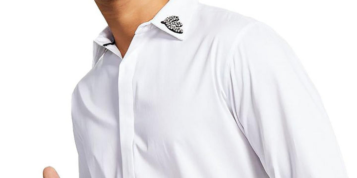 INC International Concepts Men's Embellished Stretch Button Down Shirt White Size Medium