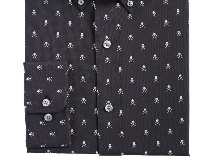 Club Room Men's Slim Fit Skull Print Button Down Shirt Black Size Small