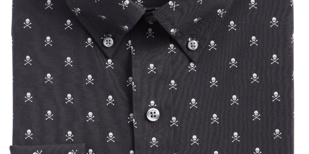 Club Room Men's Slim Fit Skull Print Button Down Shirt Black Size Small