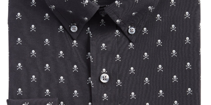 Club Room Men's Slim Fit Skull Print Button Down Shirt Black Size Small