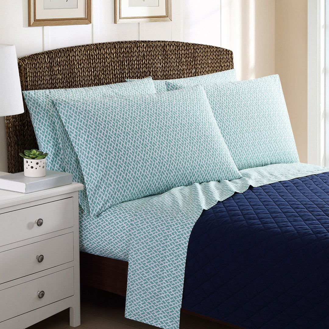 PEM America 4 Piece Printed Basketweave Polyester Sheet Sets Blue