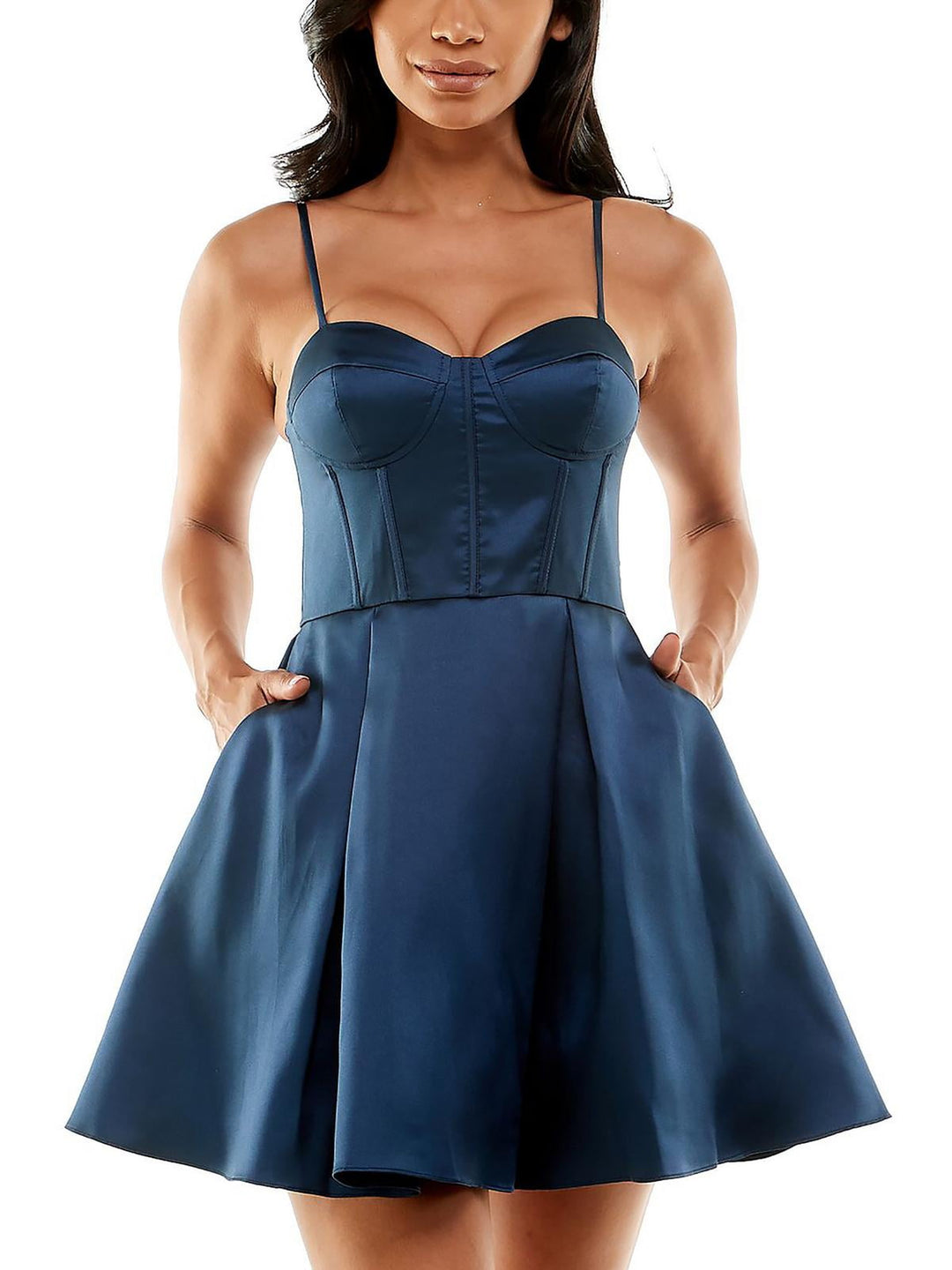 B Darlin Women's Corset Seamed Mini Fit & Flare Dress Blue Size 12