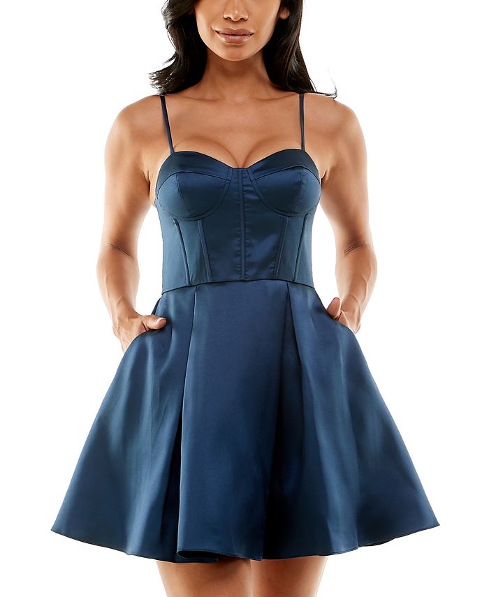 B Darlin Junior's Satin A Line Corset Dress Blue Size 16