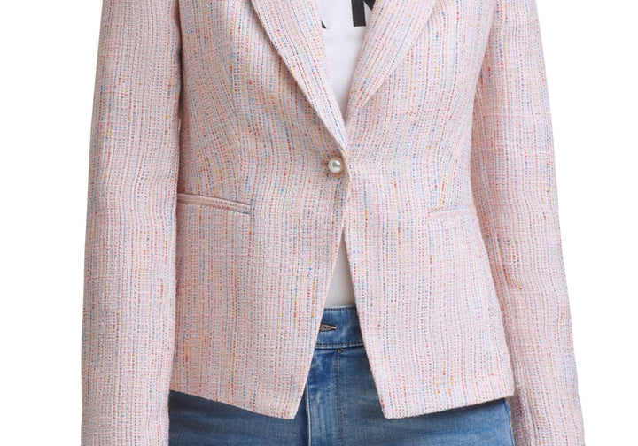 DKNY Tweed Faux Pearl One-Button Blazer Pink Size 16