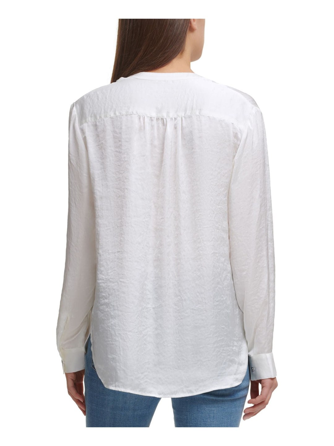 DKNY Women's Sheer Pleated Blouse White Size Large