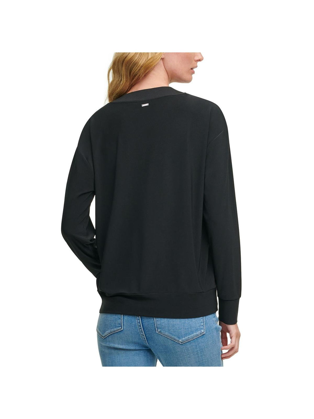 DKNY Women's Faux Leather Front Sweatshirt Black Size Medium