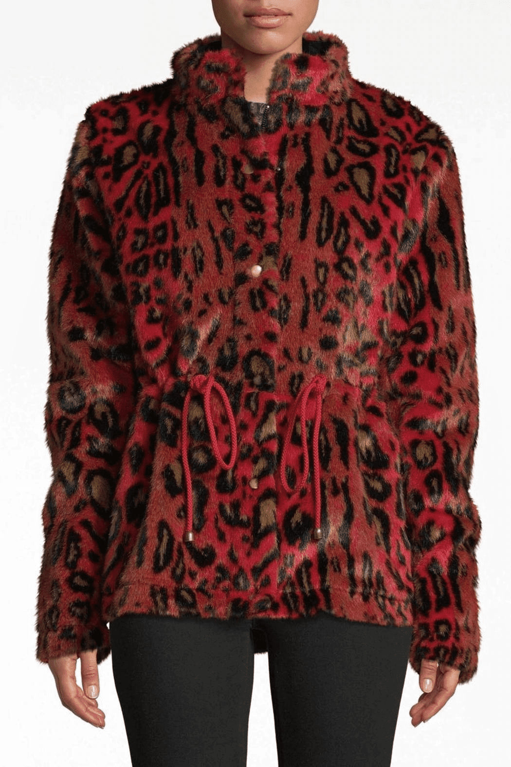 Nicole Miller Women's Leopard Print Faux Anorak Jacket Red Size Medium