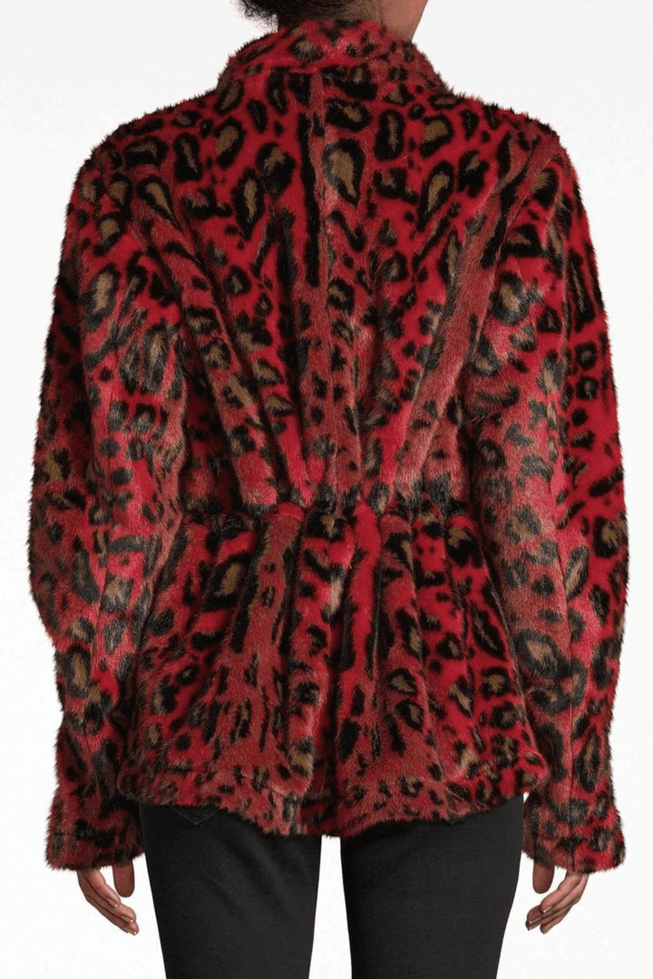 Nicole Miller Women's Leopard Print Faux Anorak Jacket Red Size Medium