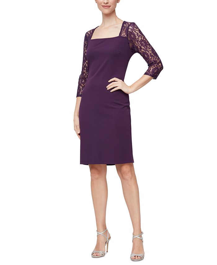 SL Fashions Women's Lace Mini Sheath Dress Purple Size 12