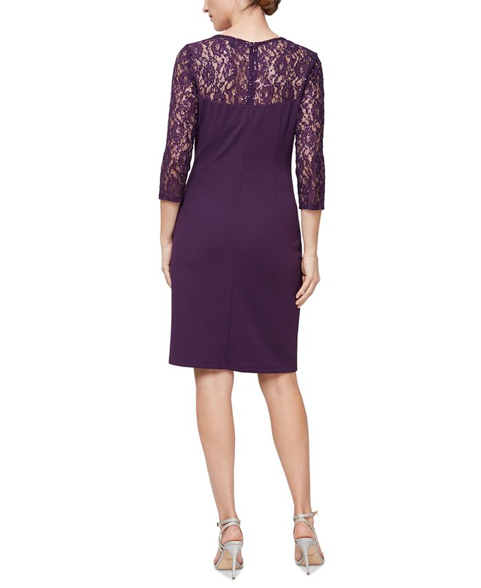 SL Fashions Women's Lace Mini Sheath Dress Purple Size 12