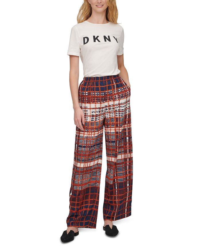 DKNY Women's Plaid Wide Leg Pants Brown Size Small
