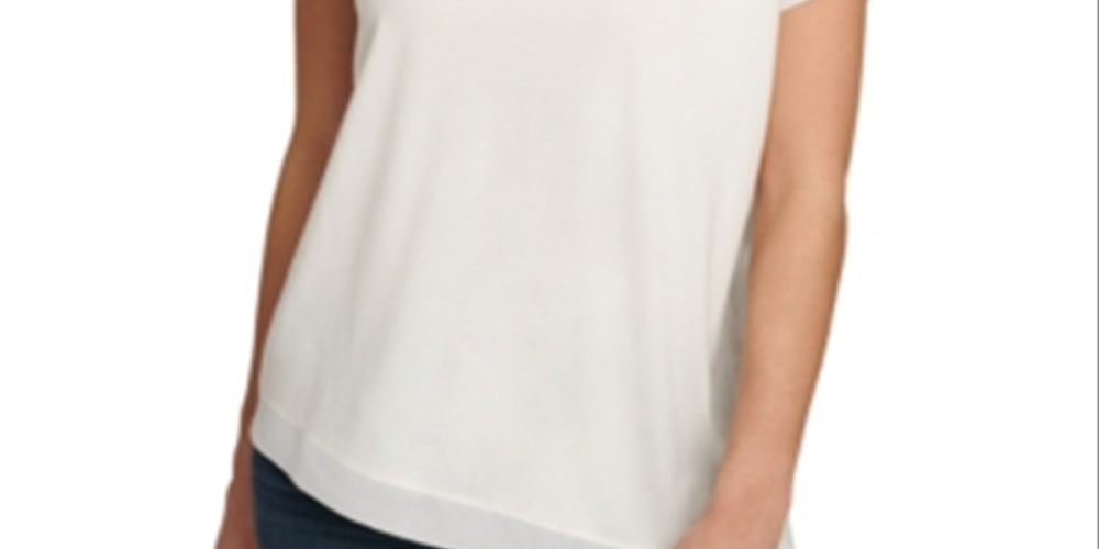 DKNY Women's Mixed Media Top White Size X-Small