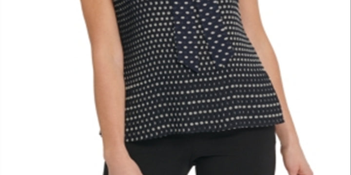 DKNY Women's Dot Print Pleated Tie-Neck Top Blue