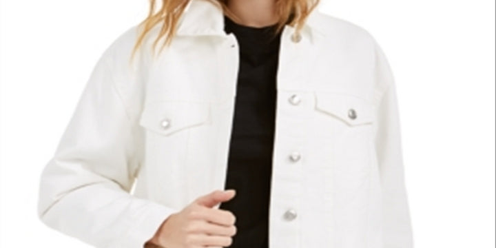 OAT Women's Faux Sherpa Lined Denim Trucker Jacket White Size X-Large