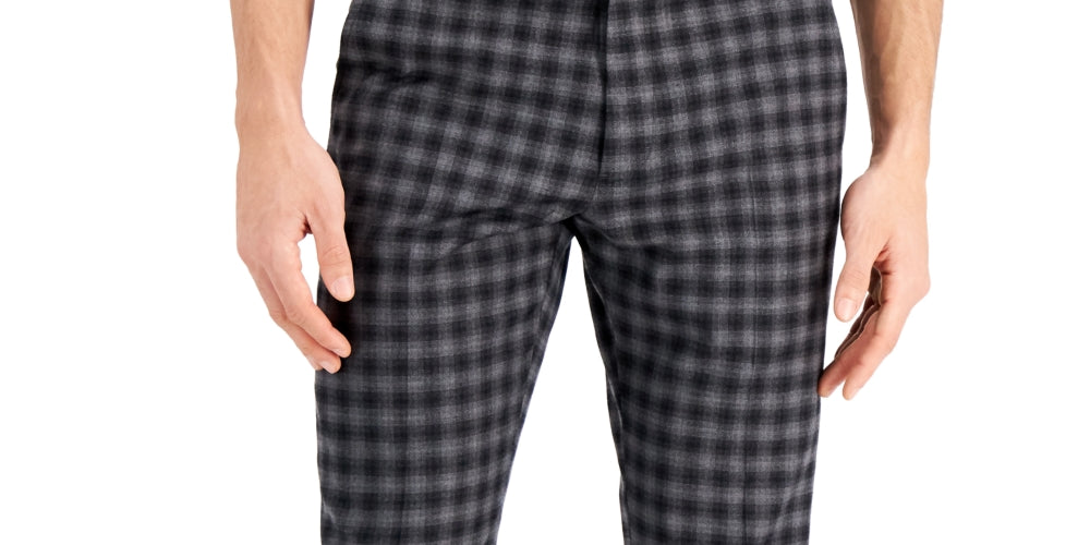 A|X Armani Exchange Men's Slim Fit Buffalo Plaid Wool Suit Pants Gray Size 32X30