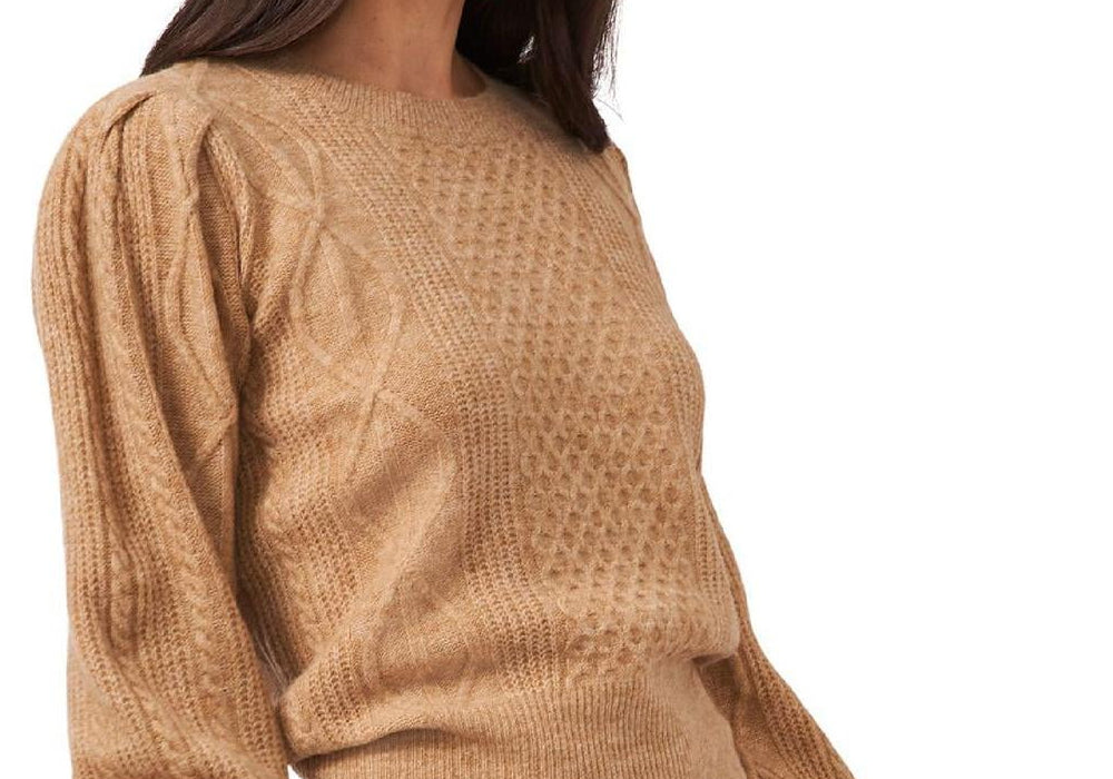 1.State Women's Variegated Cables Crew Neck Sweater Brown Size S