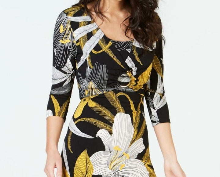 Thalia Sodi Women's Printed Shift Dress Gold Floral Size Medium