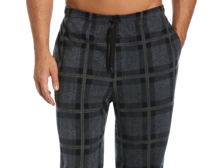 Perry Ellis Portfolio Men's Windowpane Plaid Textured Fleece Pajama Pants Black Size Small