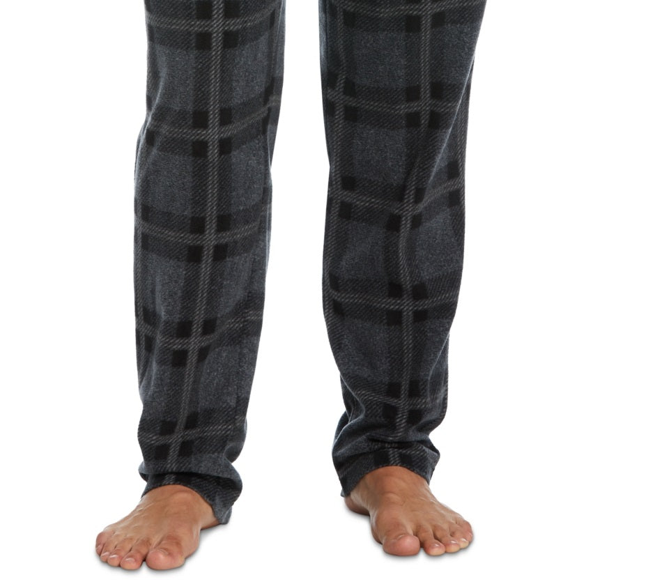Perry Ellis Portfolio Men's Windowpane Plaid Textured Fleece Pajama Pants Black Size Small