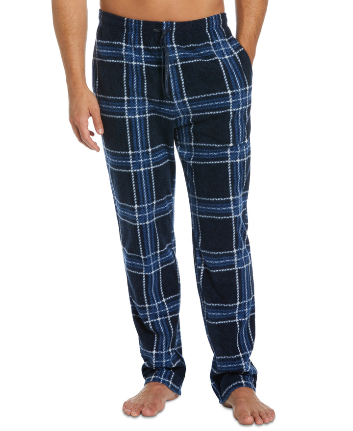 Perry Ellis Portfolio Men's Chevron Plaid Textured Fleece Pajama Pants Blue