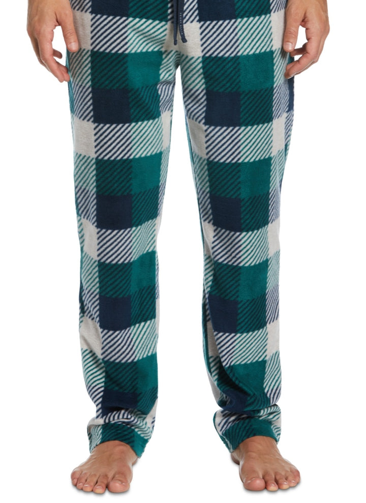 Perry Ellis Portfolio Men's Modern Buffalo Plaid Textured Fleece Pajama Pants Green Size X-Large