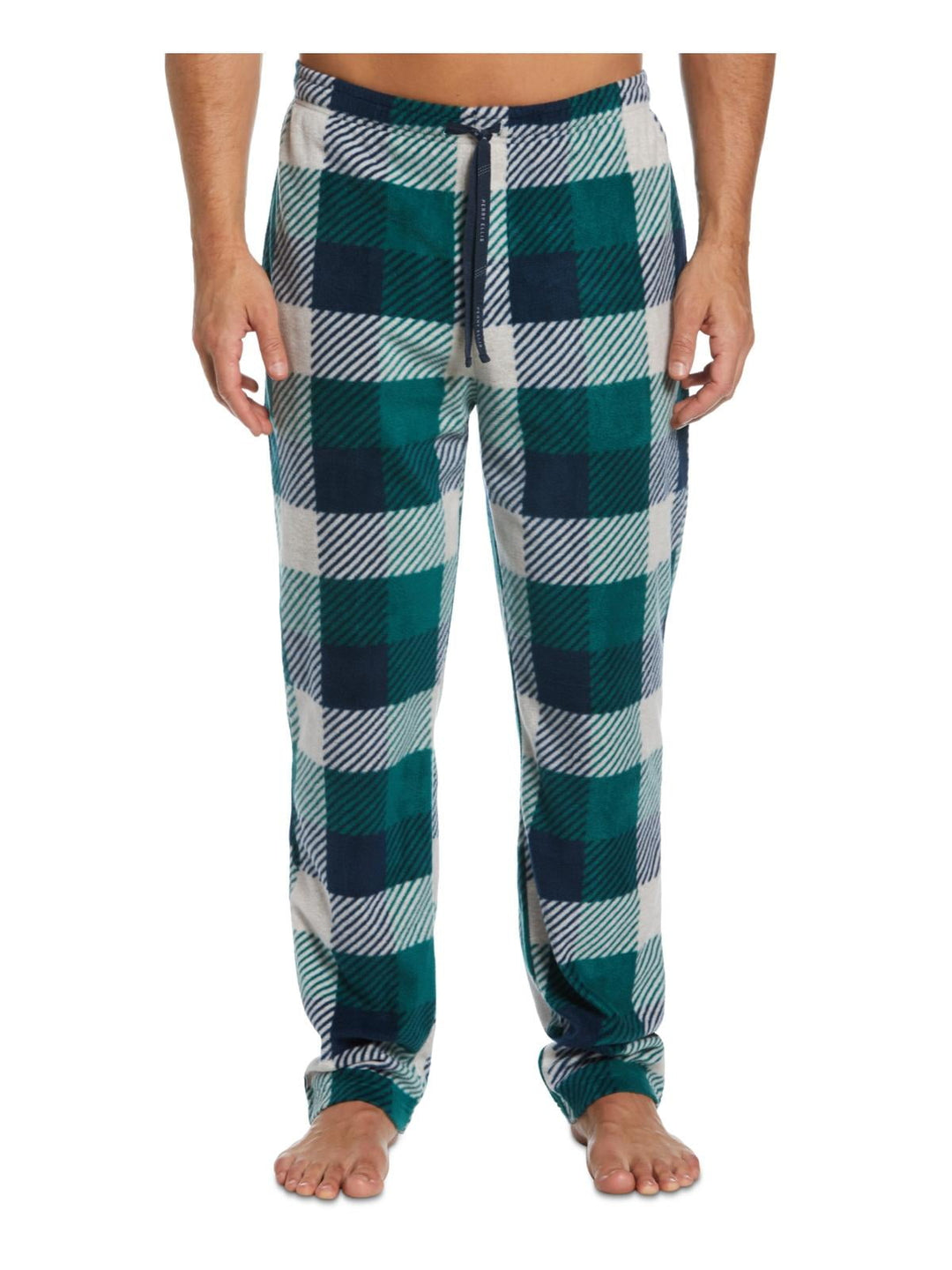 Perry Ellis Portfolio Men's Modern Buffalo Plaid Textured Fleece Pajama Pants Green Size X-Large