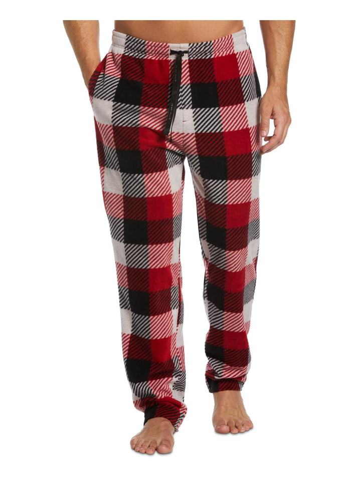 Perry Ellis Portfolio Pantalones de pijama de forro polar texturizados a cuadros de búfalo modernos para hombre, color rojo, talla XL