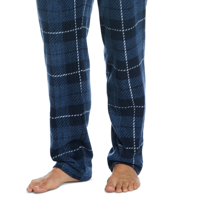 Perry Ellis Portfolio Men's Windowpane Plaid Textured Fleece Pajama Pants Blue Size X-Large