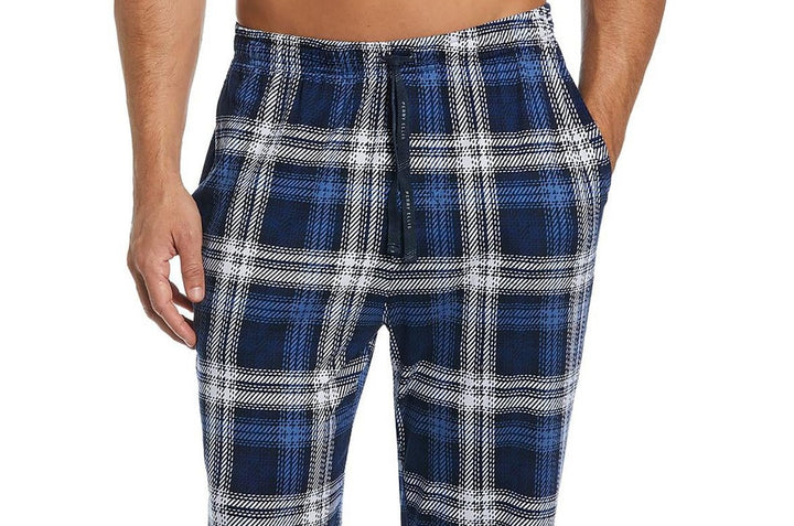 Perry Ellis Portfolio Men's Windowpane Plaid Knit Pajama Pants Blue Size XL