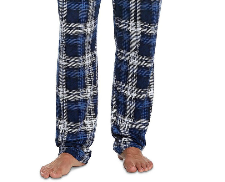 Perry Ellis Portfolio Men's Windowpane Plaid Knit Pajama Pants Blue Size XL