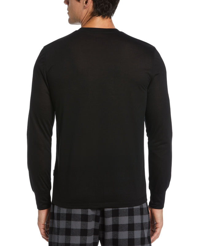 Perry Ellis Portfolio Men's Solid Henley Sleep Shirt Black Size Small