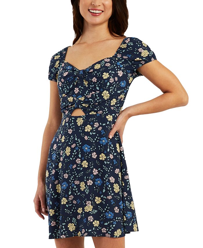 BCX Women's Floral Print Cutout Fit & Flare Dress Blue Size X-Large