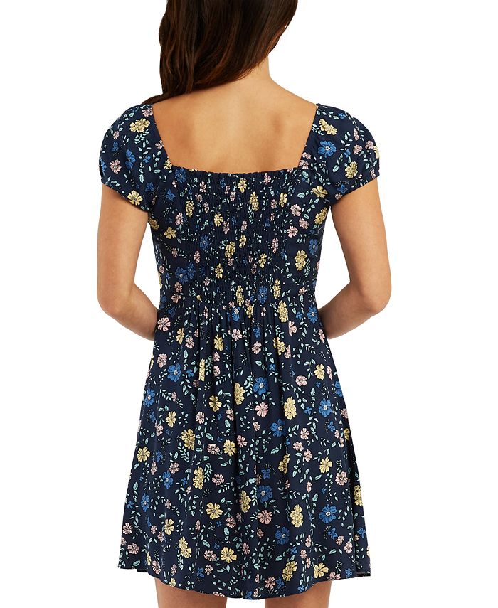 BCX Women's Floral Print Cutout Fit & Flare Dress Blue Size X-Large