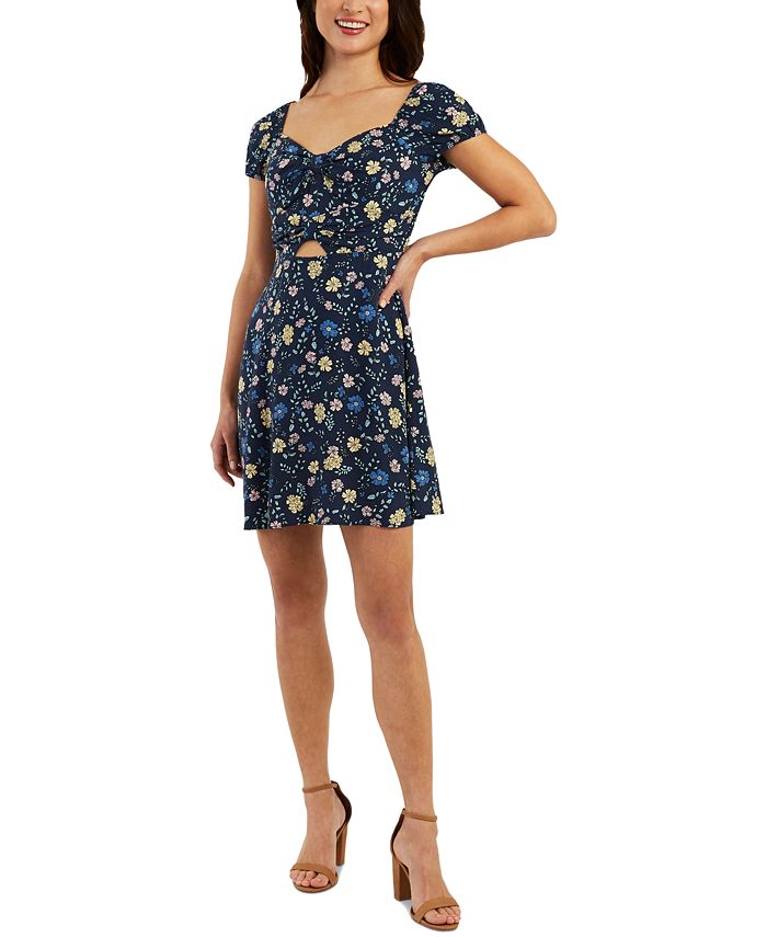 BCX Women's Floral Print Cutout Fit & Flare Dress Blue Size X-Large