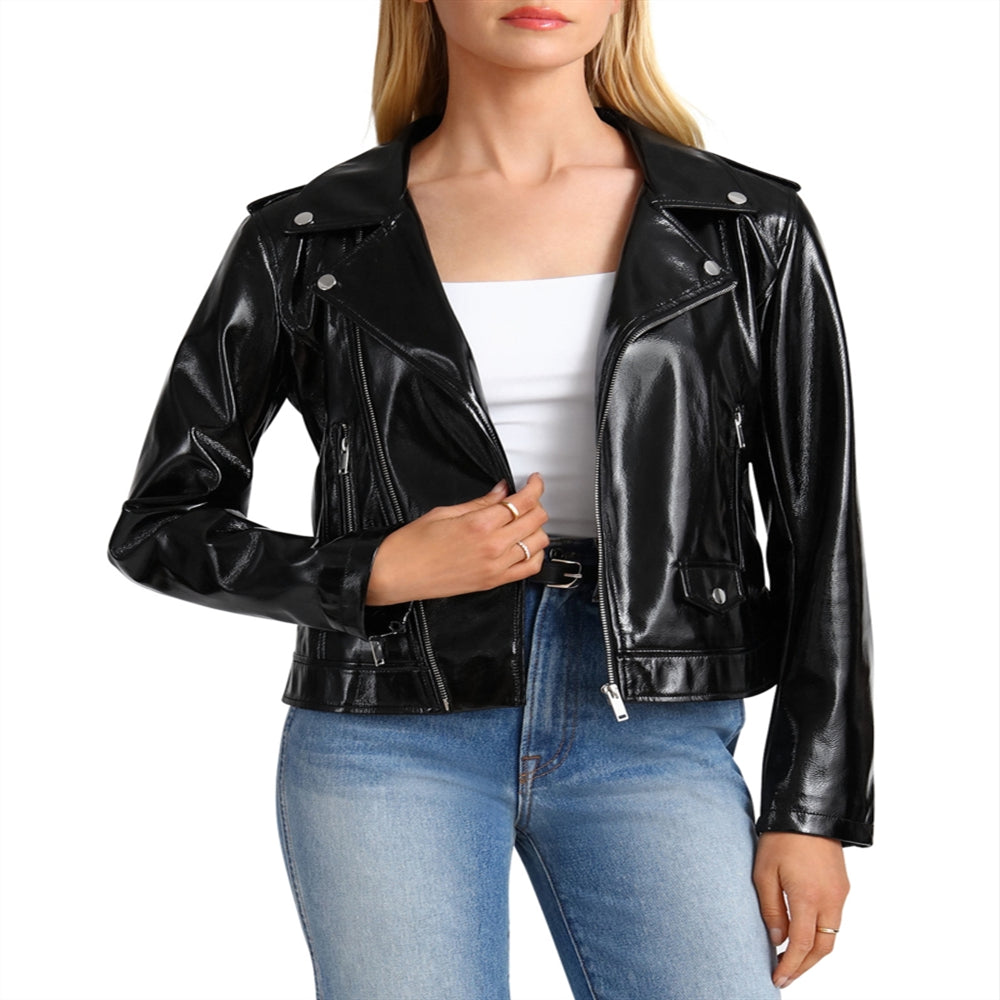 Bagatelle Women's Patent Biker Jacket Black Size S