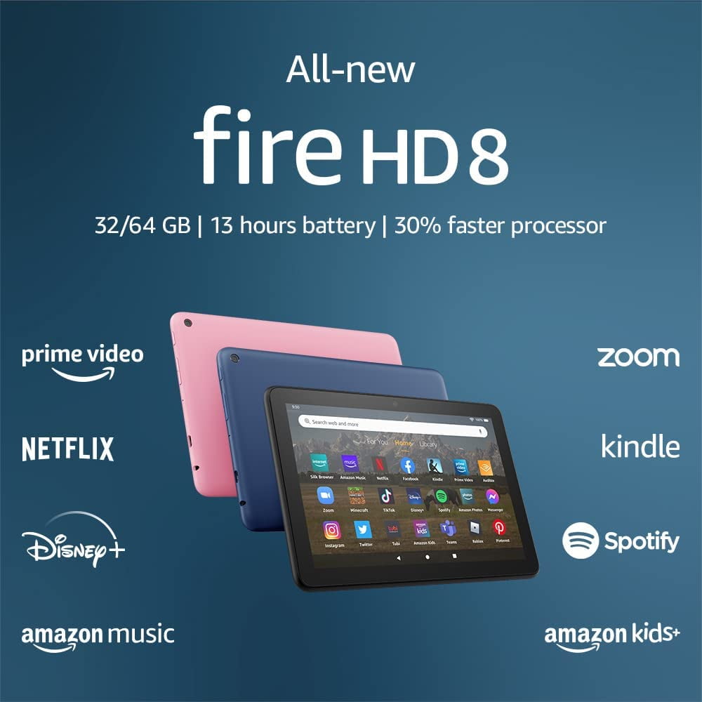 Amazon Fire HD 8 - 12th generation - tablet - 32 GB - 8" IPS (1280 x 800) - microSD slot - black - Lockscreen Ad-Supported