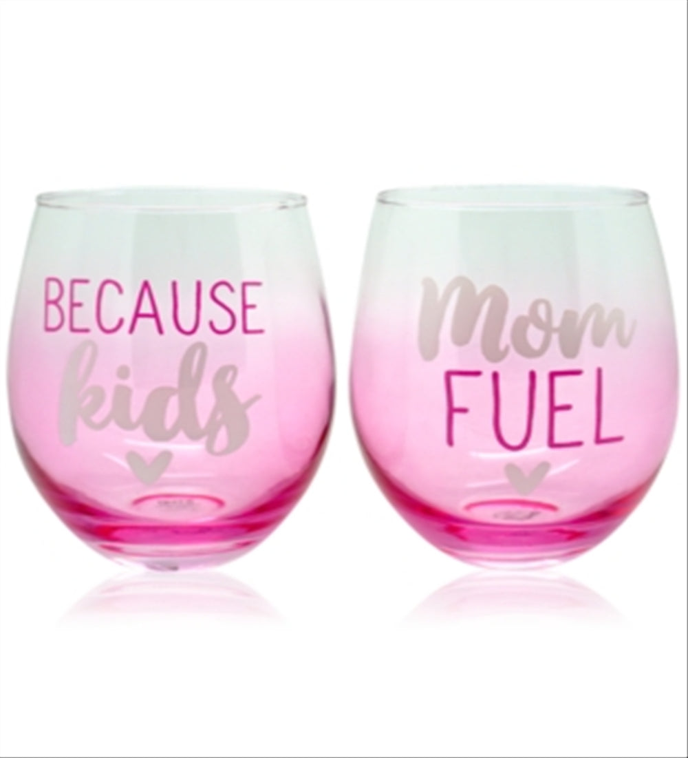 Tmd Holdings Because Kids Fuel Mom Stemless Wine Glasses 2 Count Pink