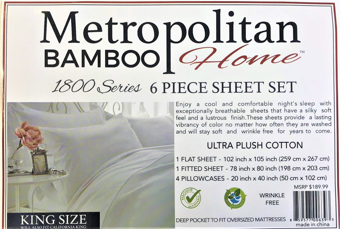 Metropolitan Bamboo Home 6 Piece Sheet Set Blue Floral Design Blue Size King