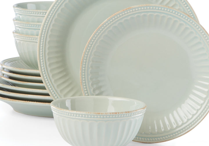 Lenox French Perle Groove Blue 12 Pc. Dinnerware Set Service For 4 White