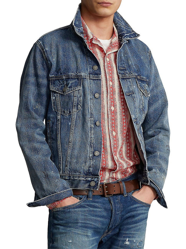 Polo Ralph Lauren Men's Paint-Splatter Denim Trucker Jacket Blue Size S